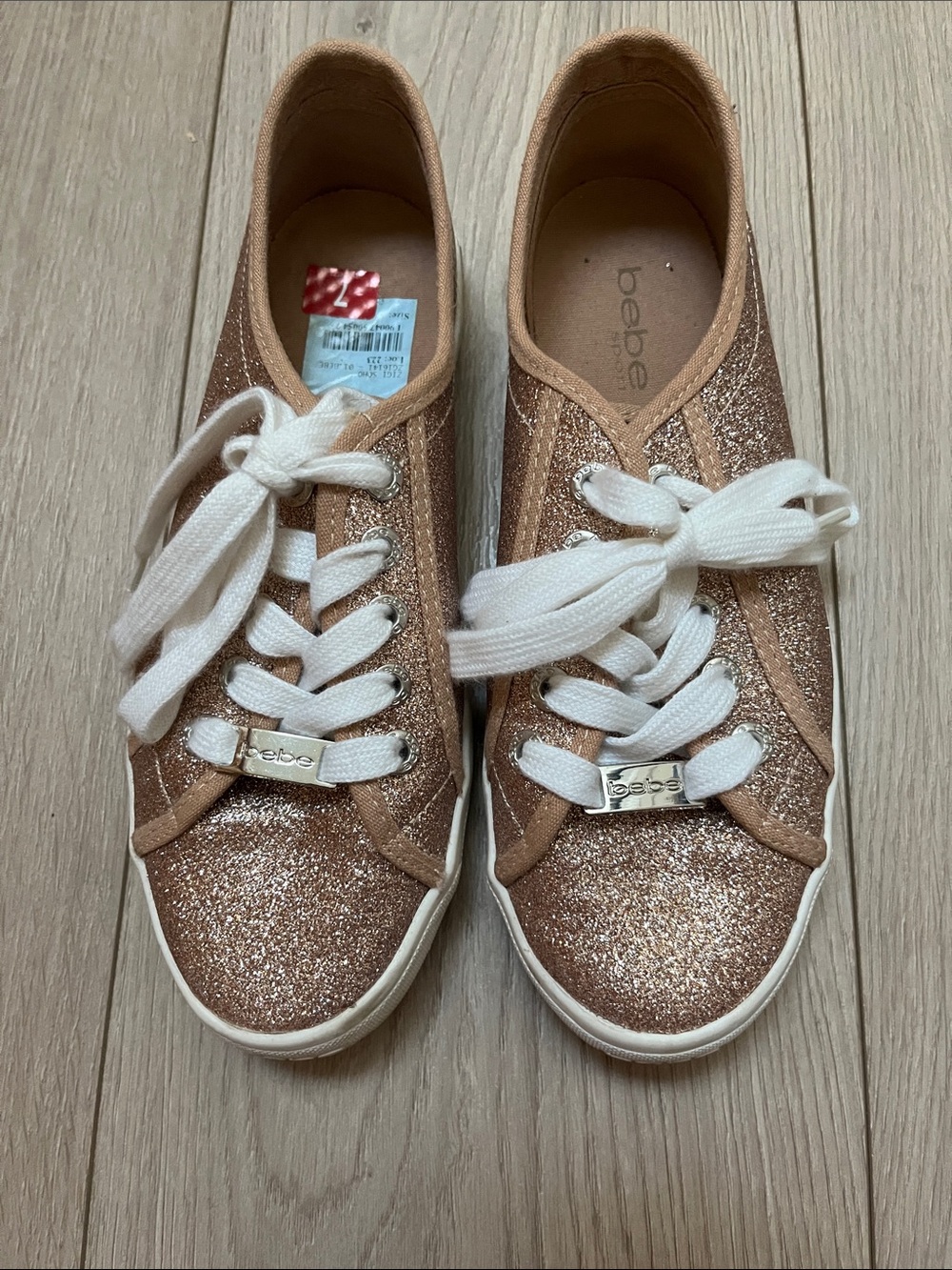 bebe Rose Gold Glitter Lace-Up Sneakers Sz 7 B